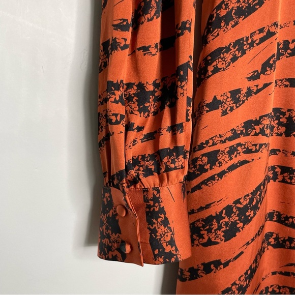 Anine Bing‎ Silk Wrap Penelope Dress XS Tiger Stripe Orange Long Sleeve Stars - Picture 10 of 16